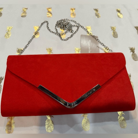 Tamaris Clutch, Red, feels like suede. NWT. - Picture 8 of 14